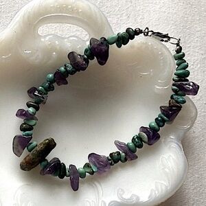 VINTAGE 8” Bracelet 925 Sterling Silver Amethyst Turquoise Hand Crafted